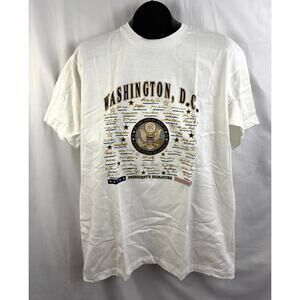 Vtg Washington D.C. Presidents Signatures White T-Shirt Single Stitch LARGE 90s